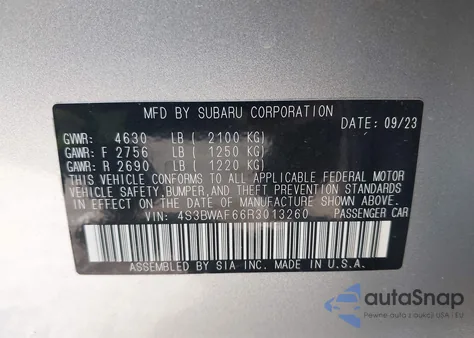 2024 Subaru Legacy Premium z USA, uszkodzony, nr VIN 4S3BWAF66R3013260